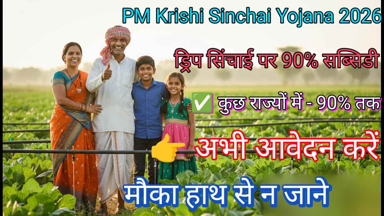 PM Krishi Sinchai Yojana 2026 - ड्रिप सिंचाई पर 90% सब्सिडी
